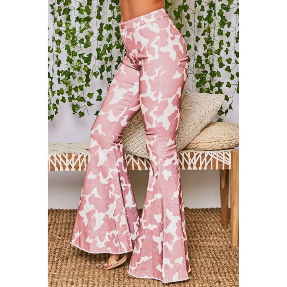 Cow print flair jeans